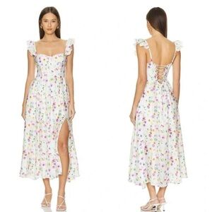 ASTR Wedelia Bustier Midi Easter Dress in white Purple Floral Cocktail Small